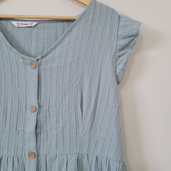 2X Cotton Blue Button Down Dress - Picture 2 of 6